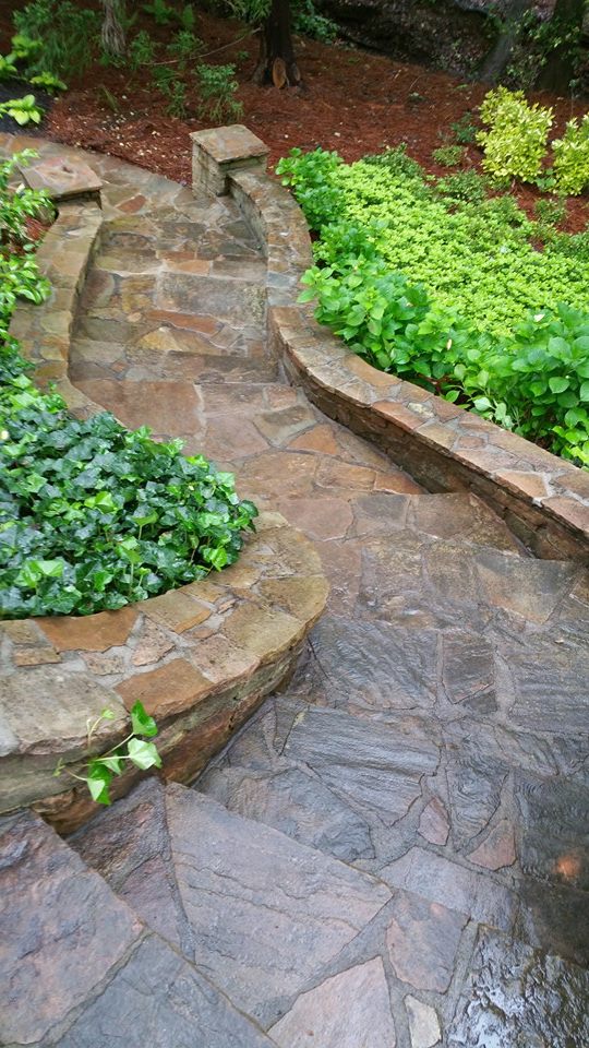 Stone walkway on a Dunwoody GA Home - Before Pressure Washing.