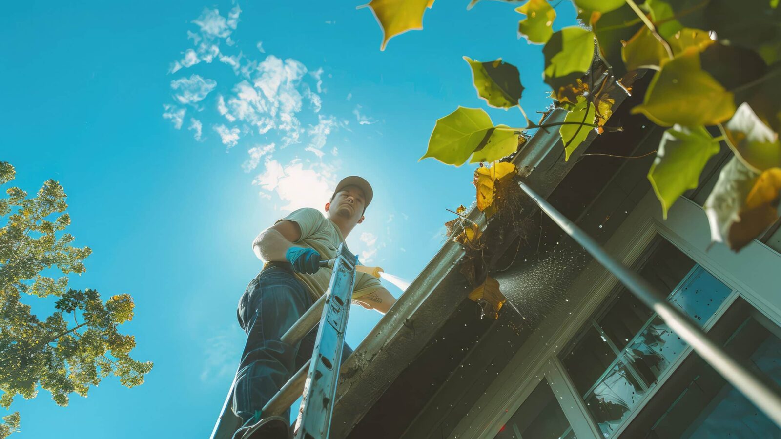 debris cleaning rain gutters.
