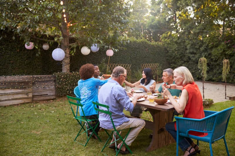 Mosquito free backyard party after a mosquito prevention treatment.