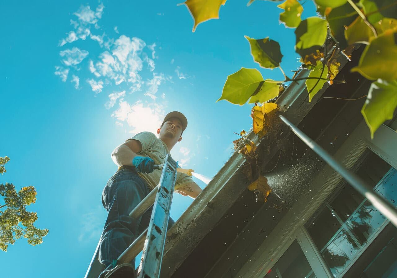 debris cleaning rain gutters.