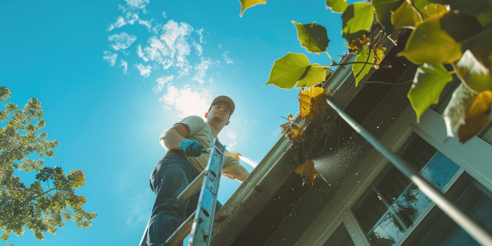 debris cleaning rain gutters.